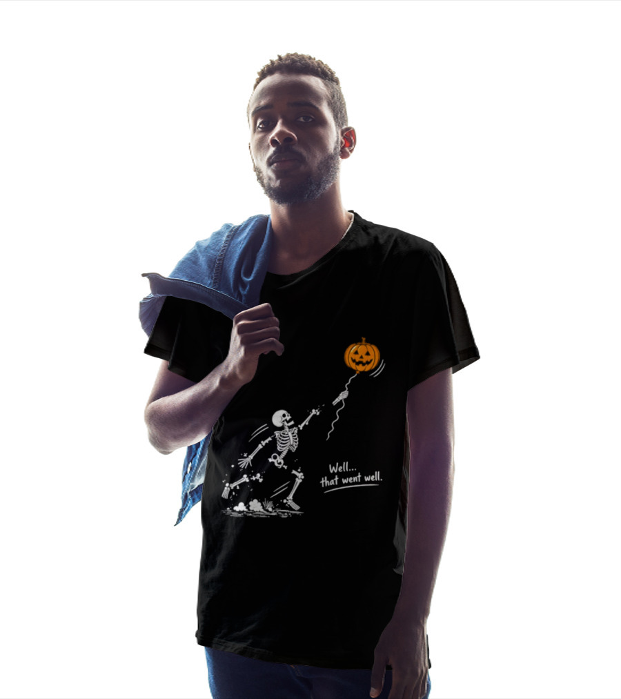 Skeleton And Pumpkin Balloon Well That Went Well Halloween T-Shirt