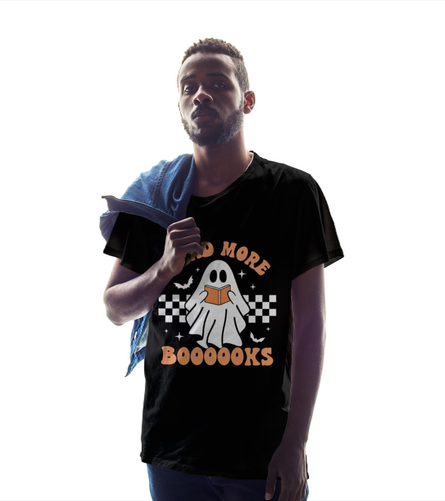 Read More Booooks Ghost Halloween Bat Checkerboard T-Shirt