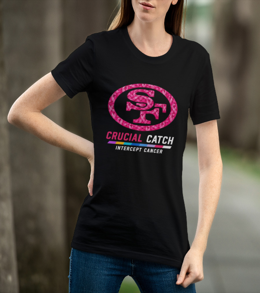 San Francisco 49ers 2026 Crucial Catch Intercept Cancer Pink Ribbon T-Shirt