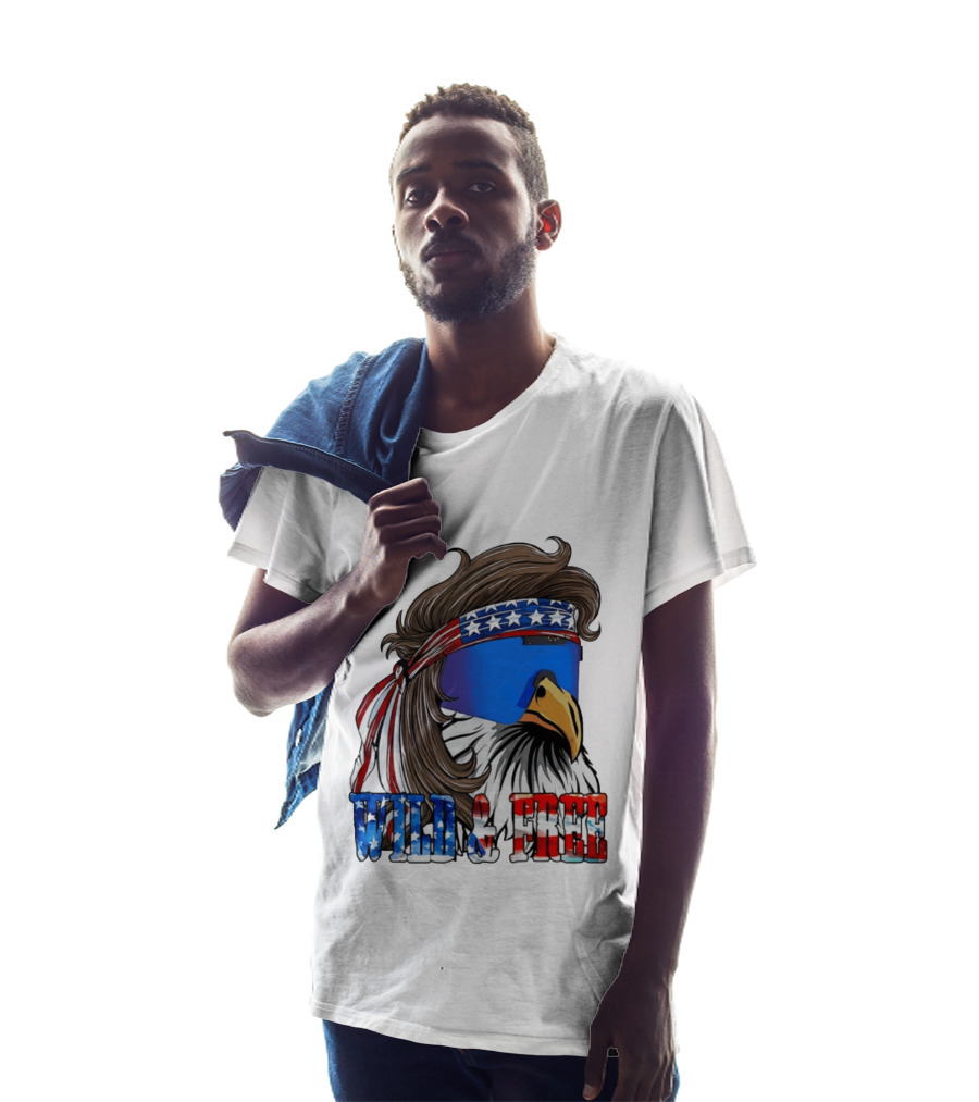 Wild And Free Bald Eagle USA Flag Bandana And Sunglasses T-Shirt