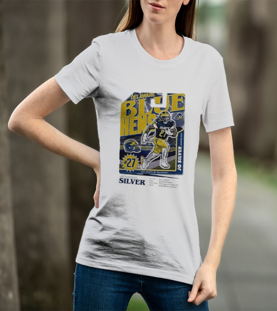 Delaware Blue Hens Jo Silver #27 University Of Delaware Football T-Shirt