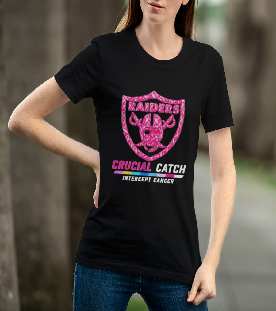Las Vegas Raiders Crucial Catch Intercept Cancer Pink Ribbon Logo 2026 T-Shirt