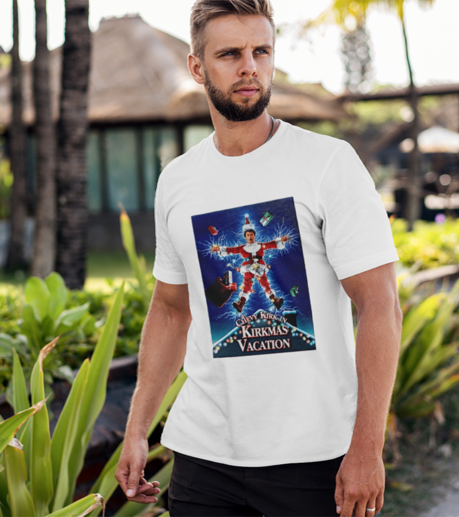 Chevy Kirk In Kirkmas Vacation Christmas Presents Lights Santa Suit Explosion T-Shirt