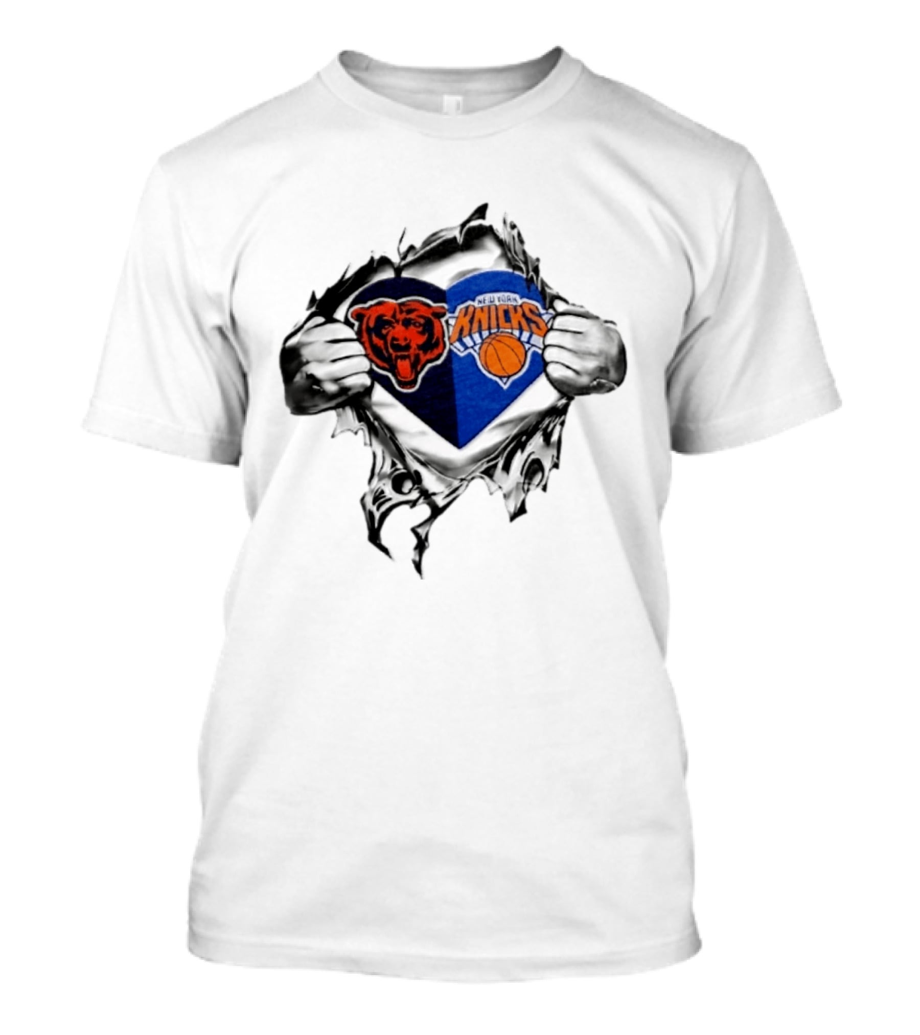 Chicago Bears New York Knicks Heart Symbol Fan Pride Collaboration T-Shirt
