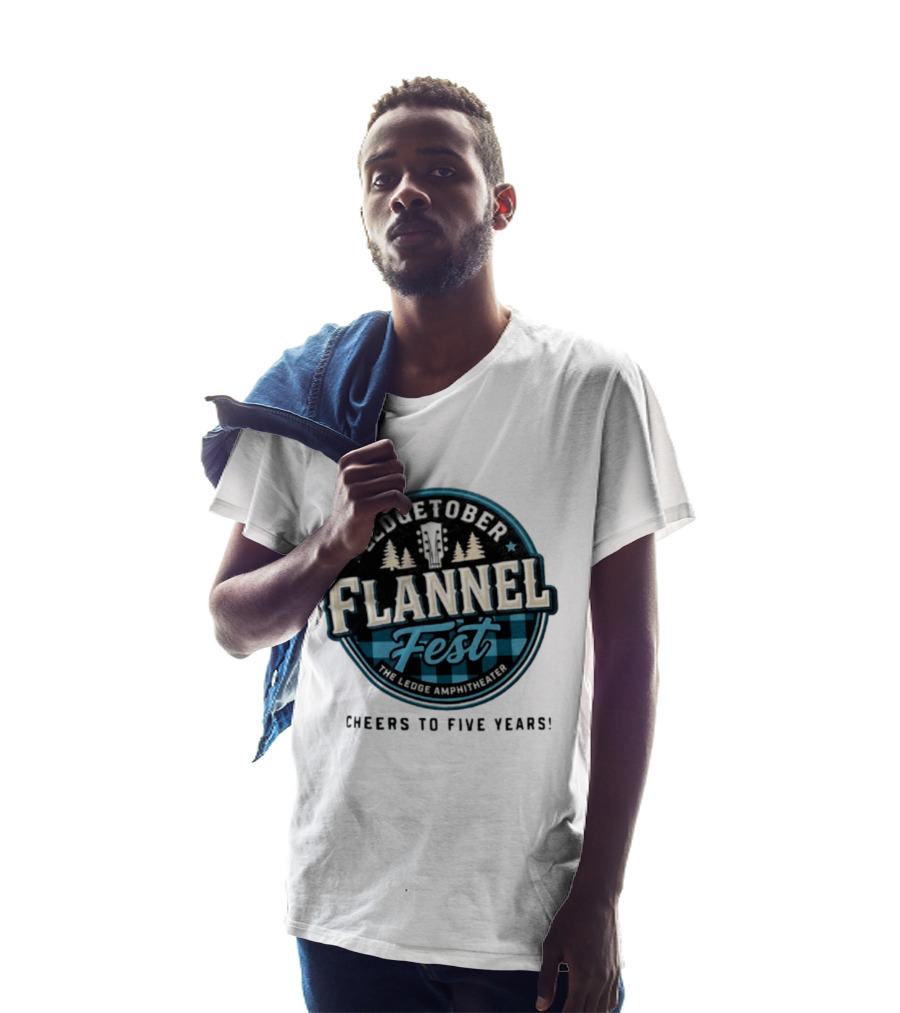 LedgeTober Flannel Fest The Ledge Amphitheater Cheers To Five Years Celebration With Trees And Guitar T-Shirt