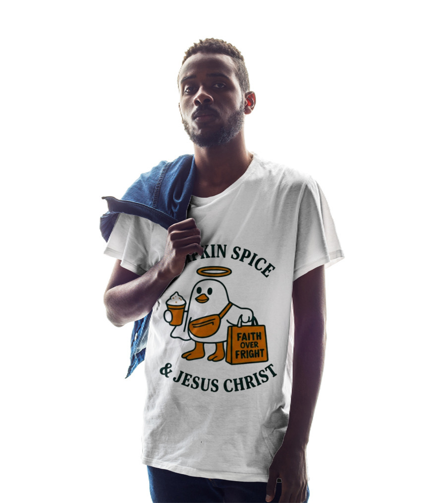 Pumpkin Spice Jesus Christ Faith Over Fright Angelic Penguin Coffee T-Shirt