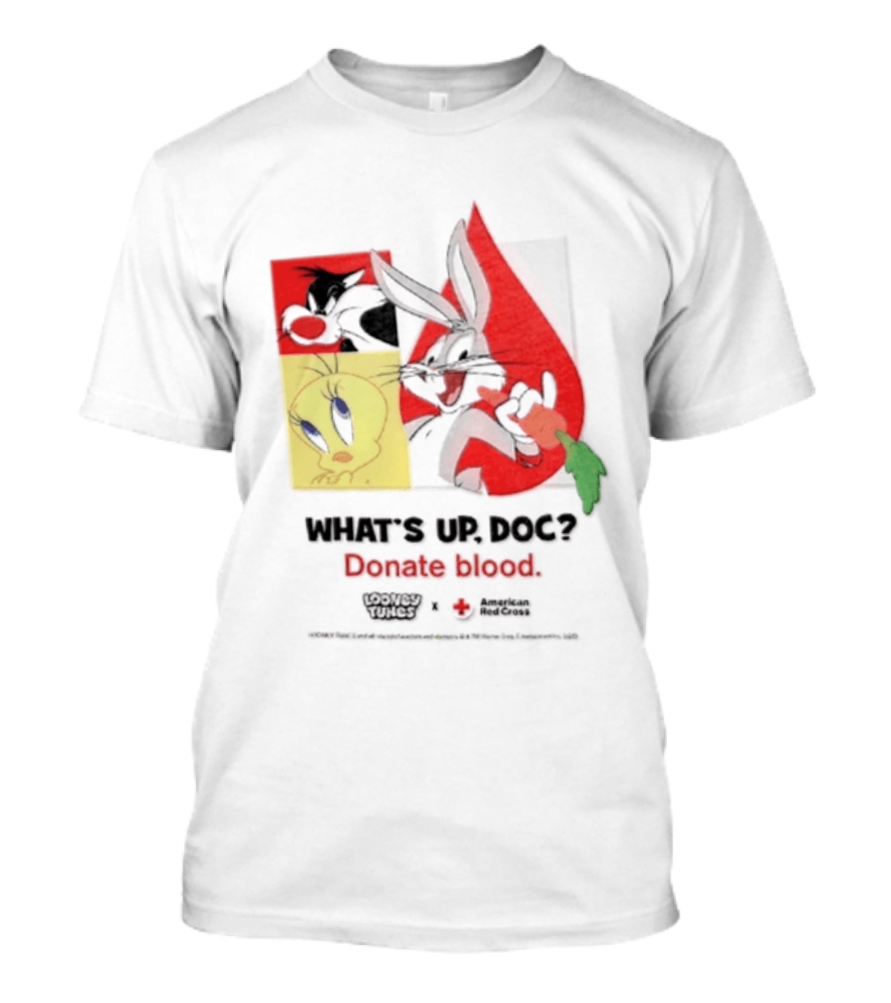 What's Up Doc Donate Blood Looney Tunes American Red Cross Bugs Bunny Tweety Bird T-Shirt