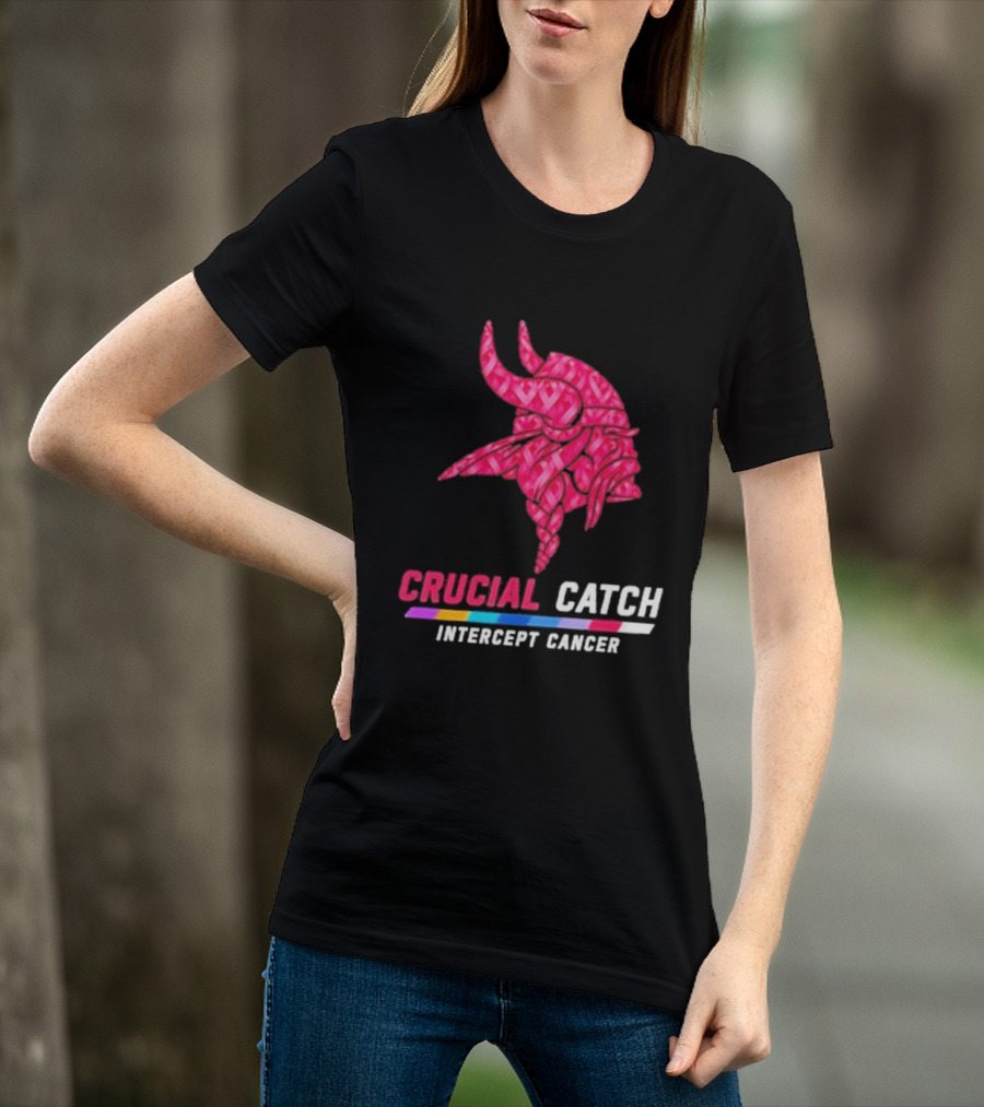 Minnesota Vikings 2026 Crucial Catch Intercept Cancer Pink Crucial Catch Intercept Cancer T-Shirt