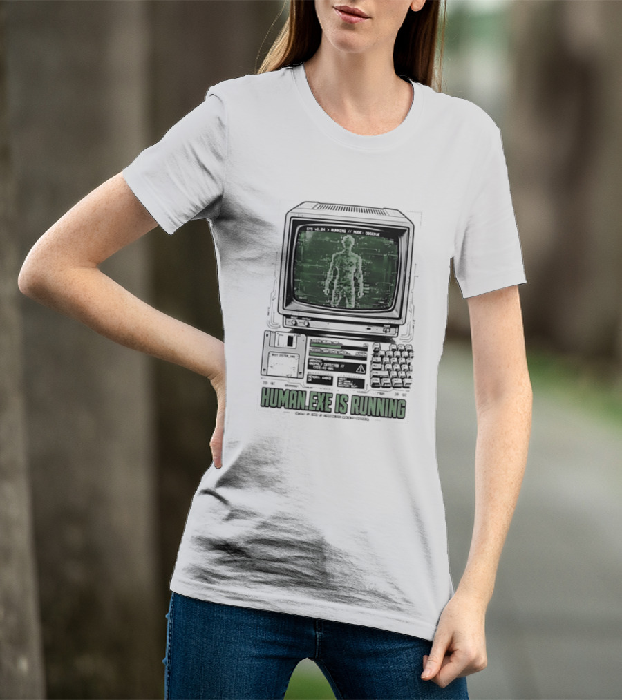 Human Exe Is Running AI Vintage Computer Terminal Display T-Shirt