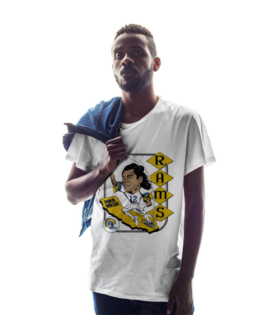 Los Angeles Rams Puka Nacua Caricature Football Player California Map T-Shirt