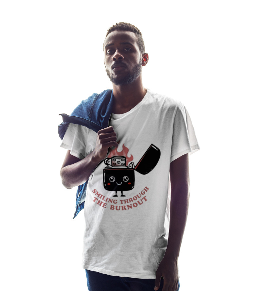 Smiling Through The Burnout Funny Mental Health Zippo Flame T-Shirt