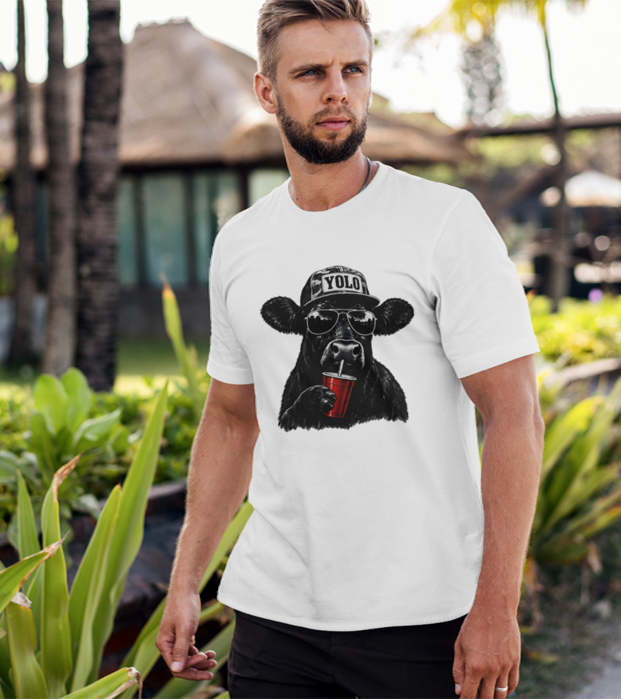 YOLO Angus Cattle With Sunglasses And Red Cup Western T-Shirt