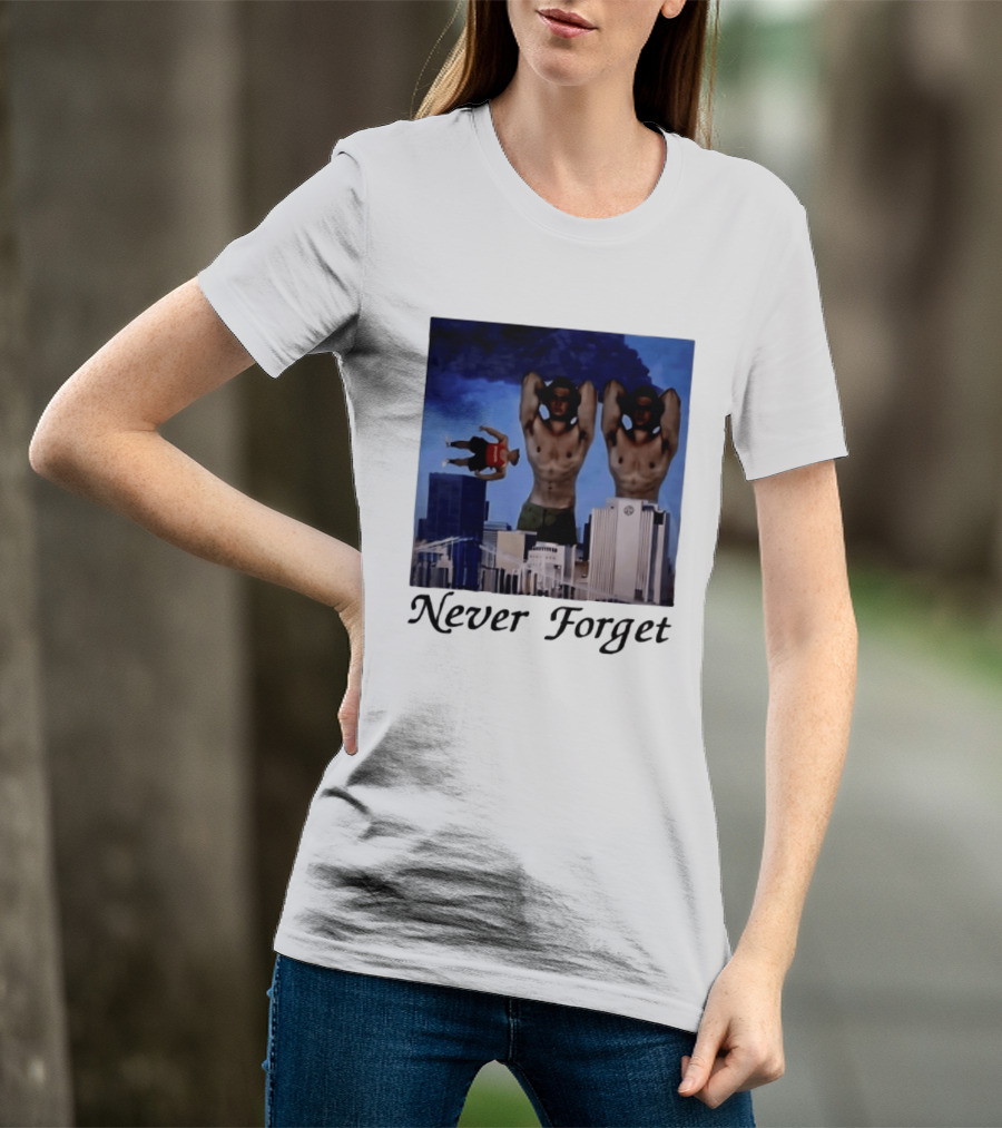 Never Forget 9 11 Internet Meme Edgy Humor Floating Character Twin Towers T-Shirt