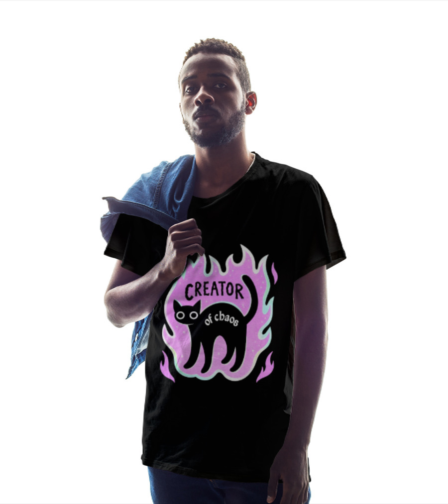 Creator Of Chaos Black Cat Witchy Purple Flame T-Shirt