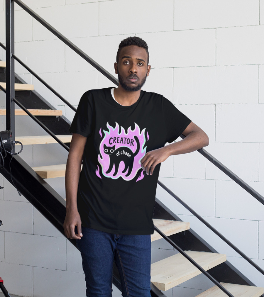 Creator Of Chaos Black Cat Witchy Purple Flame T-Shirt