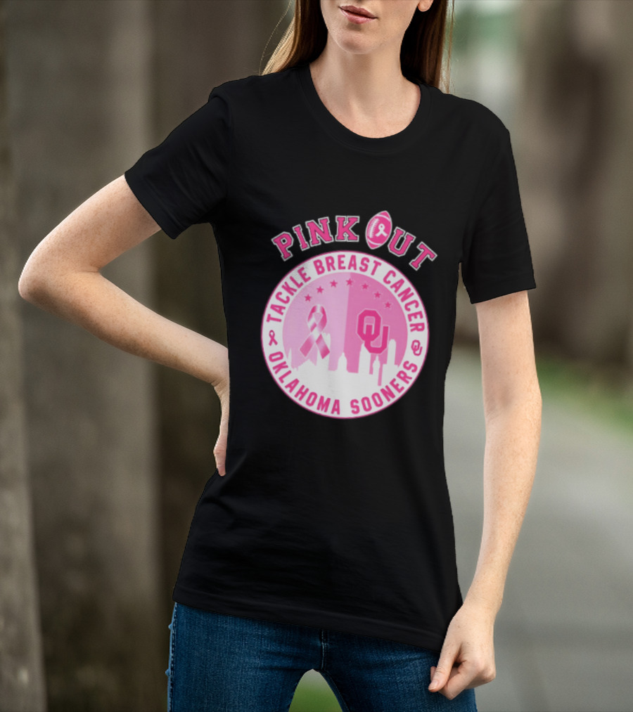 Oklahoma Sooners Pink Out Tackle Breast Cancer Football NCAA T-Shirt
