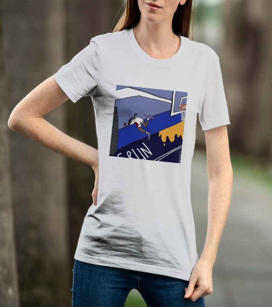 Basketball Player Diving Off Court Cartoon NBA Fan Art By Reuben Armstrong T-Shirt