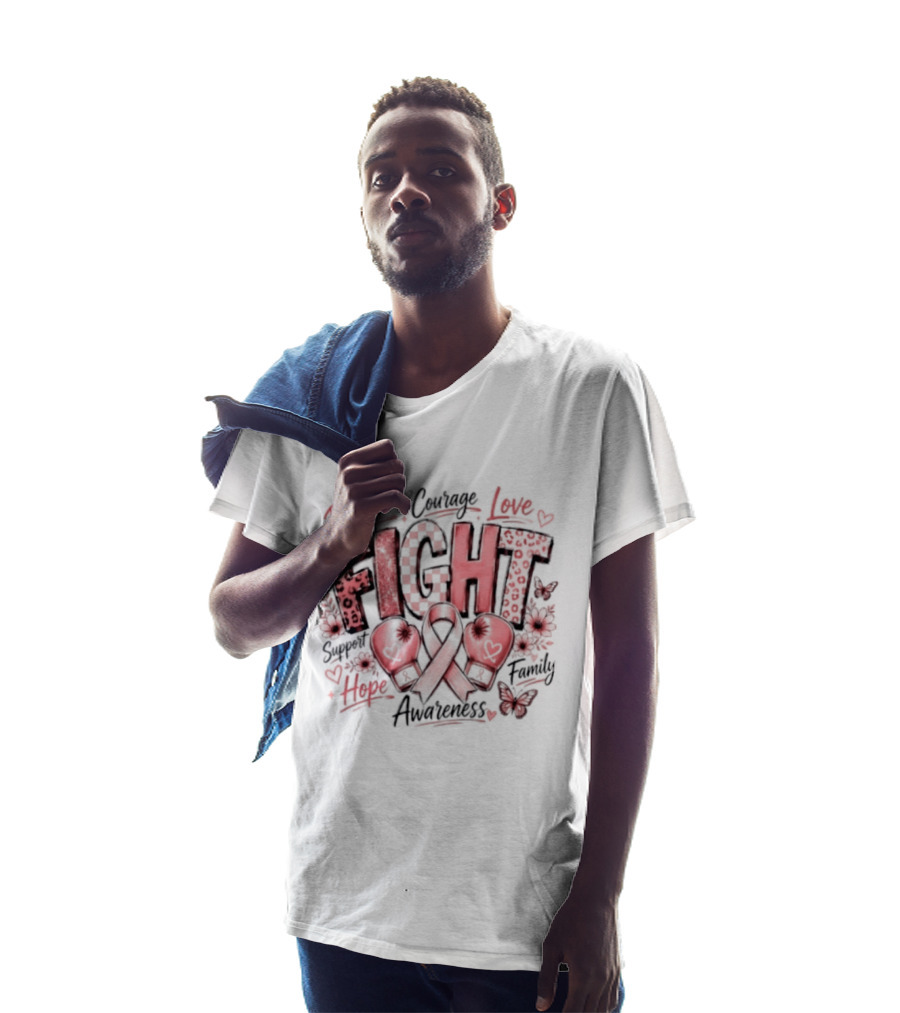Believe Courage Love Fight Support Hope Family Breast Cancer Awareness Ribbon T-Shirt