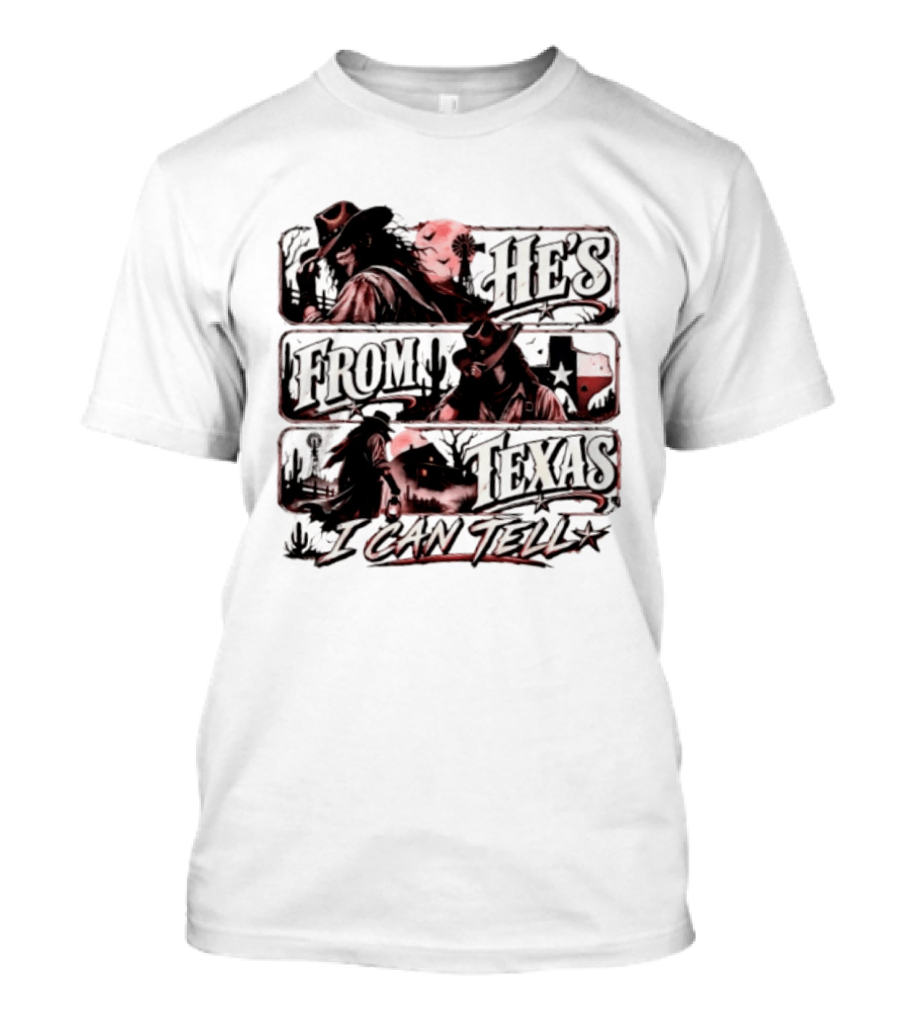He's From Texas I Can Tell Cowboy Western With Cactus And Lone Star T-Shirt