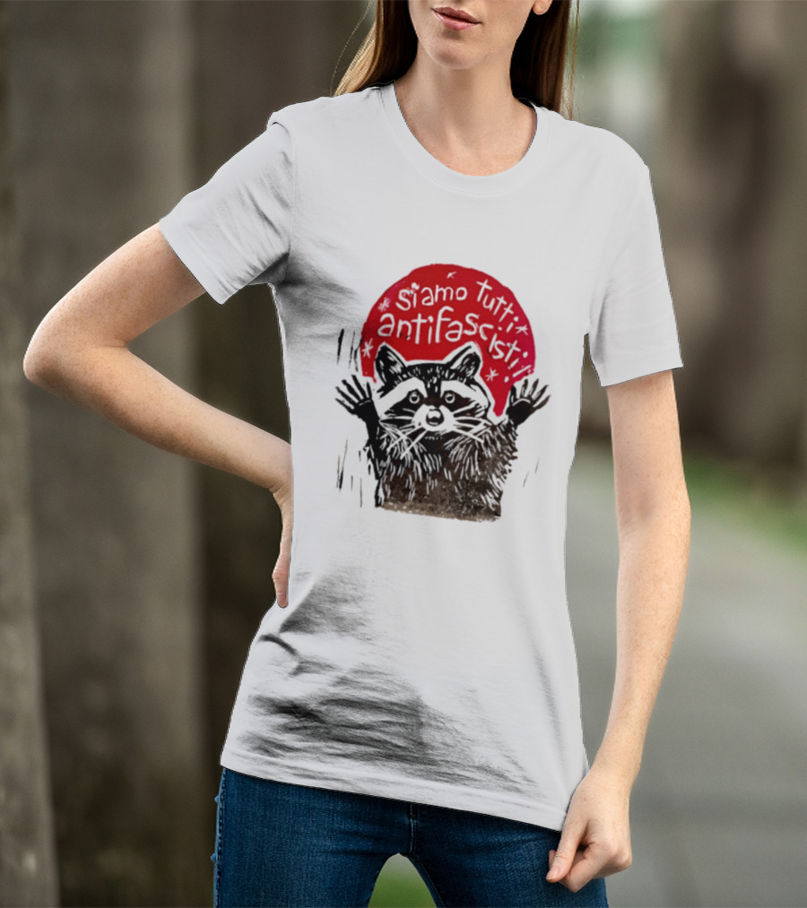 Siamo Tutti Antifascisti Raccoon Image T-Shirt