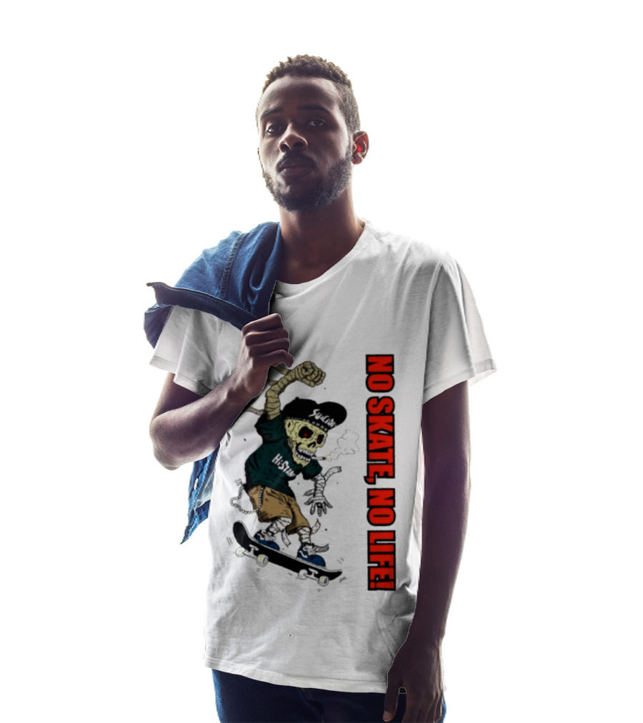 Skeleton Mummy Hi Stan No Skate No Life Skateboarding Skeleton T-Shirt