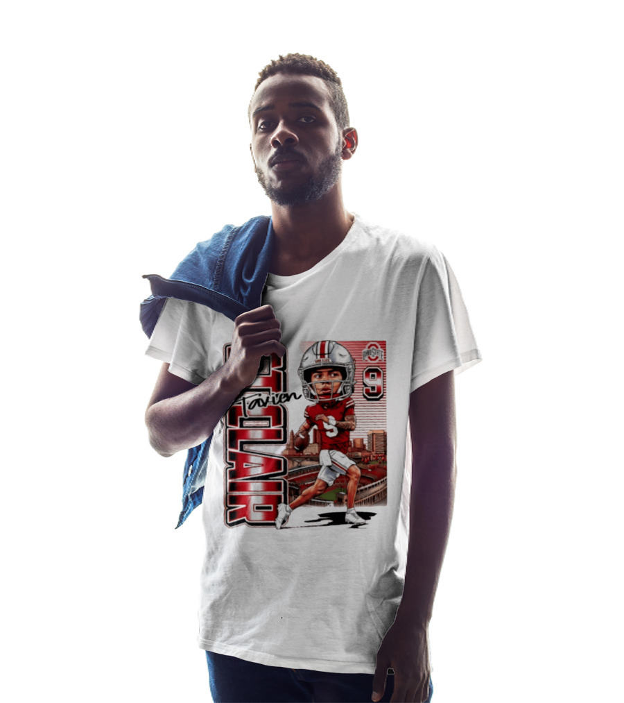 Tavien St. Clair 9 Ohio State Buckeyes Player Caricature With Ohio Stadium T-Shirt