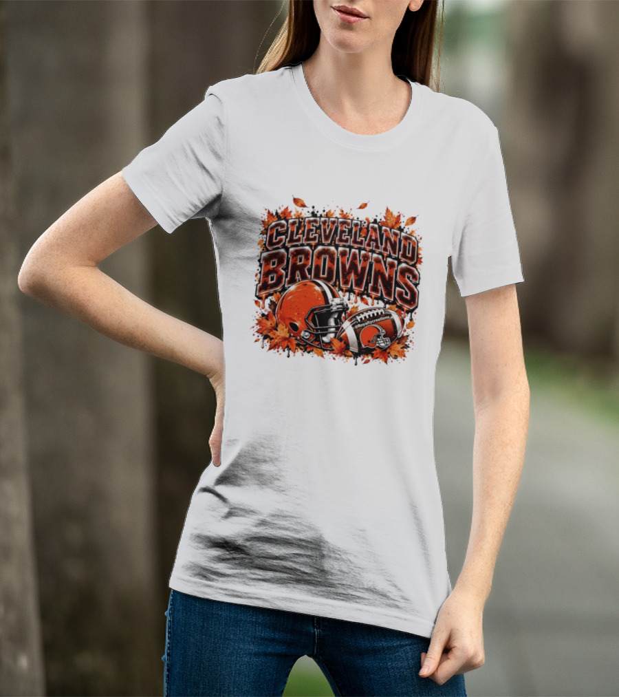 Cleveland Browns Football Helmet Autumn Leaves Halloween 2026 T-Shirt