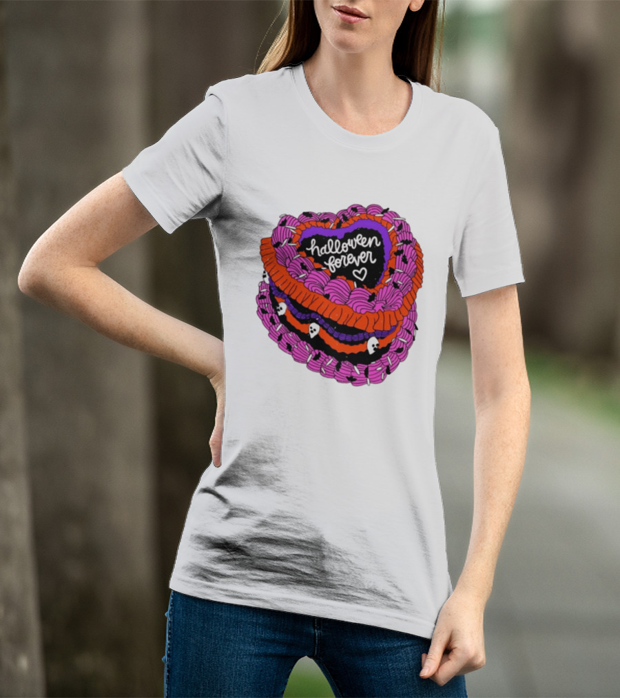 Halloween Forever Heart Cake Spooky Goth Aesthetic Skeleton Decor T-Shirt