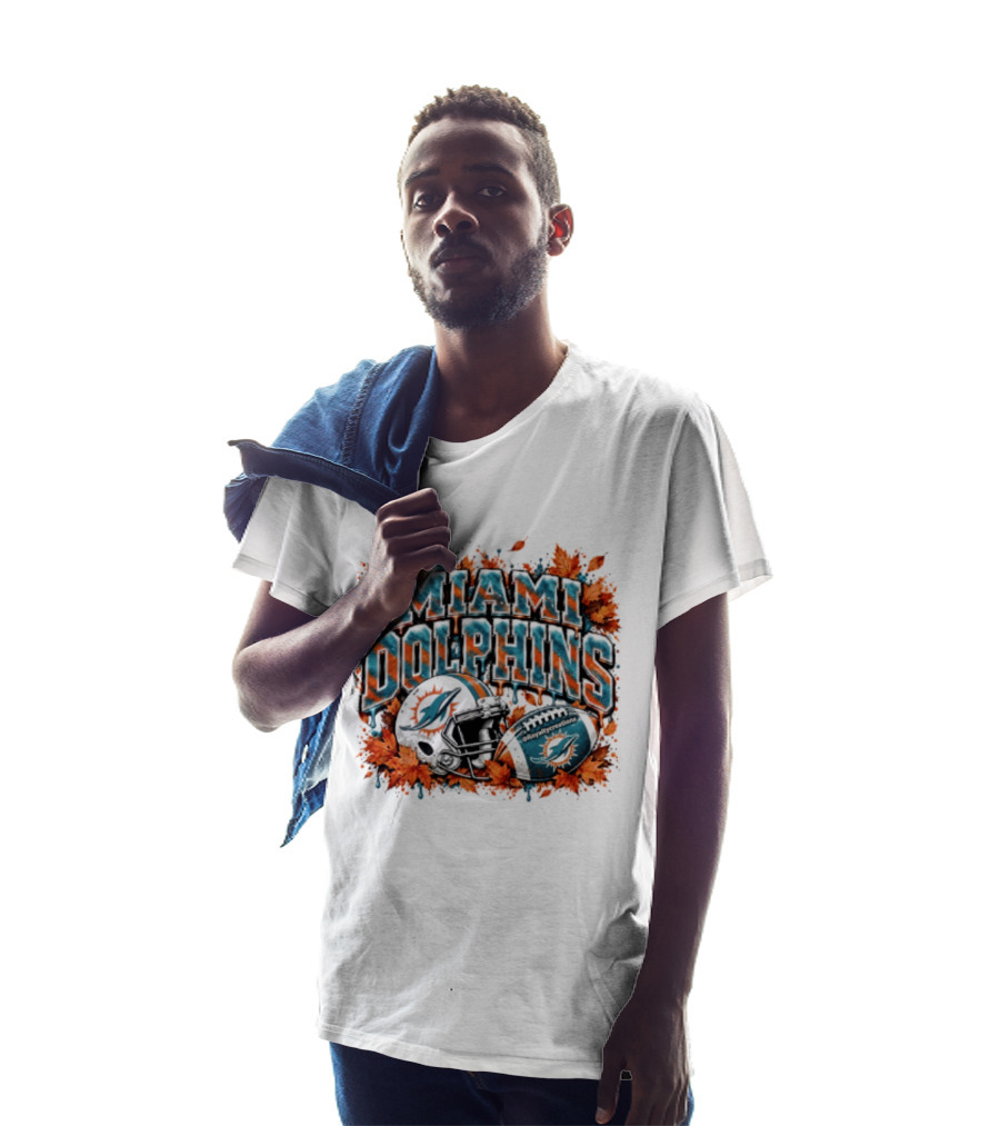 Miami Dolphins Football Helmet Autumn Leaves Halloween 2026 T-Shirt