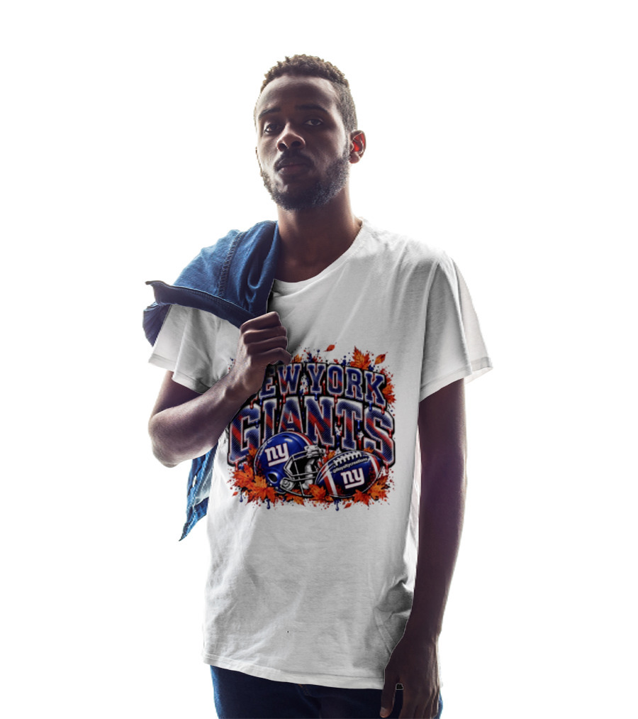 New York Giants Football Helmet Autumn Leaves Halloween 2026 T-Shirt