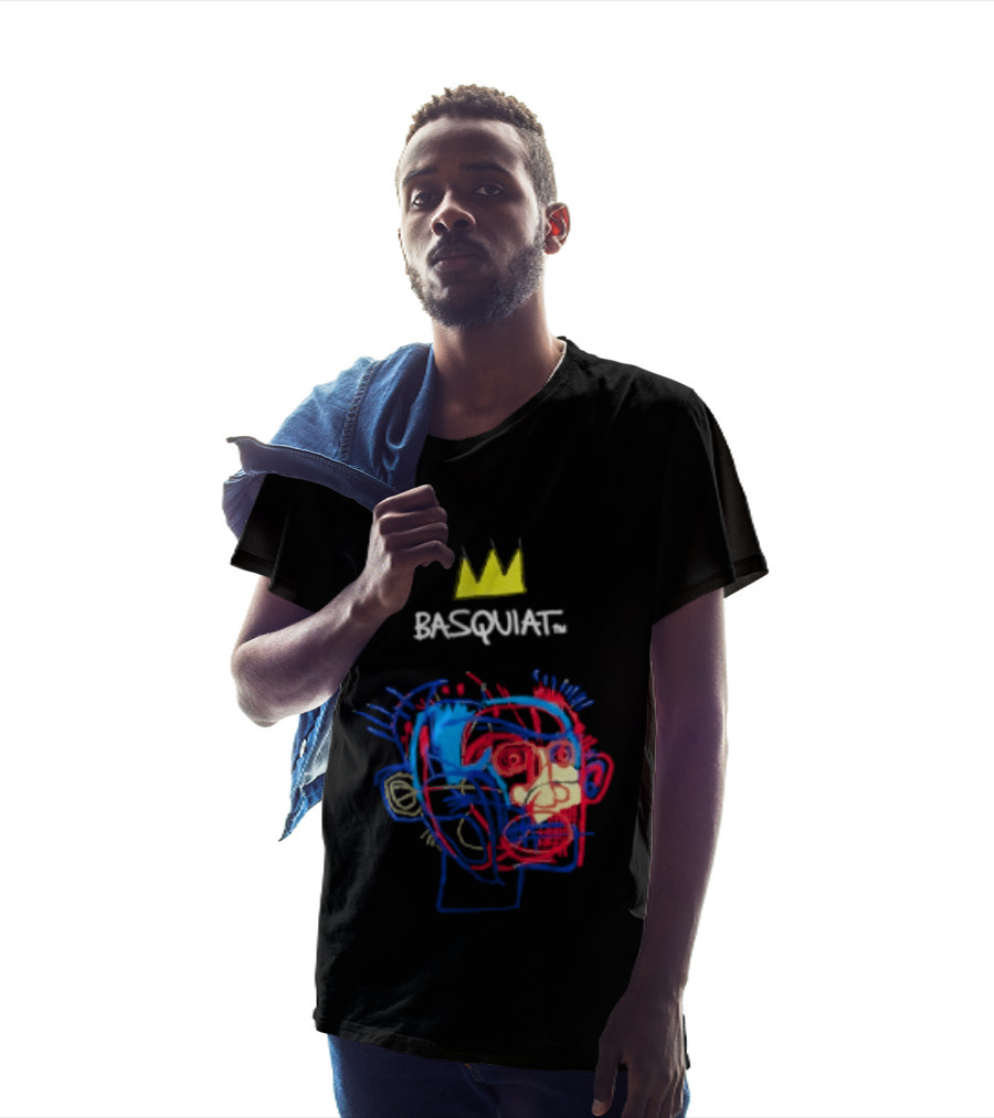 Basquiat Crown Street Face Art With Yellow Crown T-Shirt