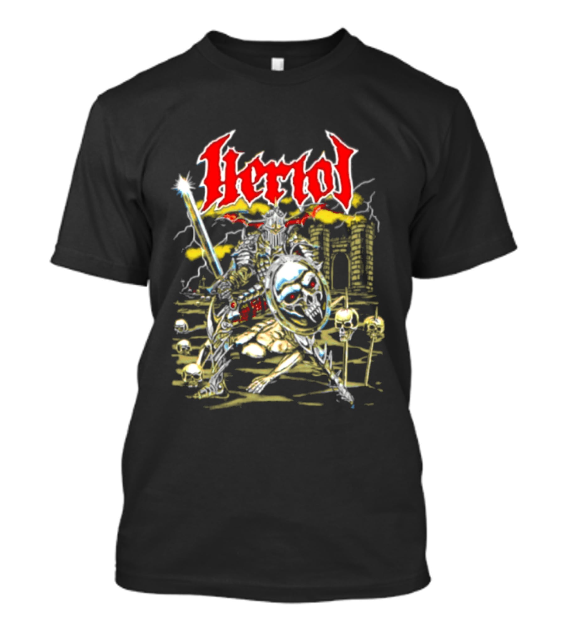 Herol Fantasy Knight Skull Shield Sword Adventure T-Shirt