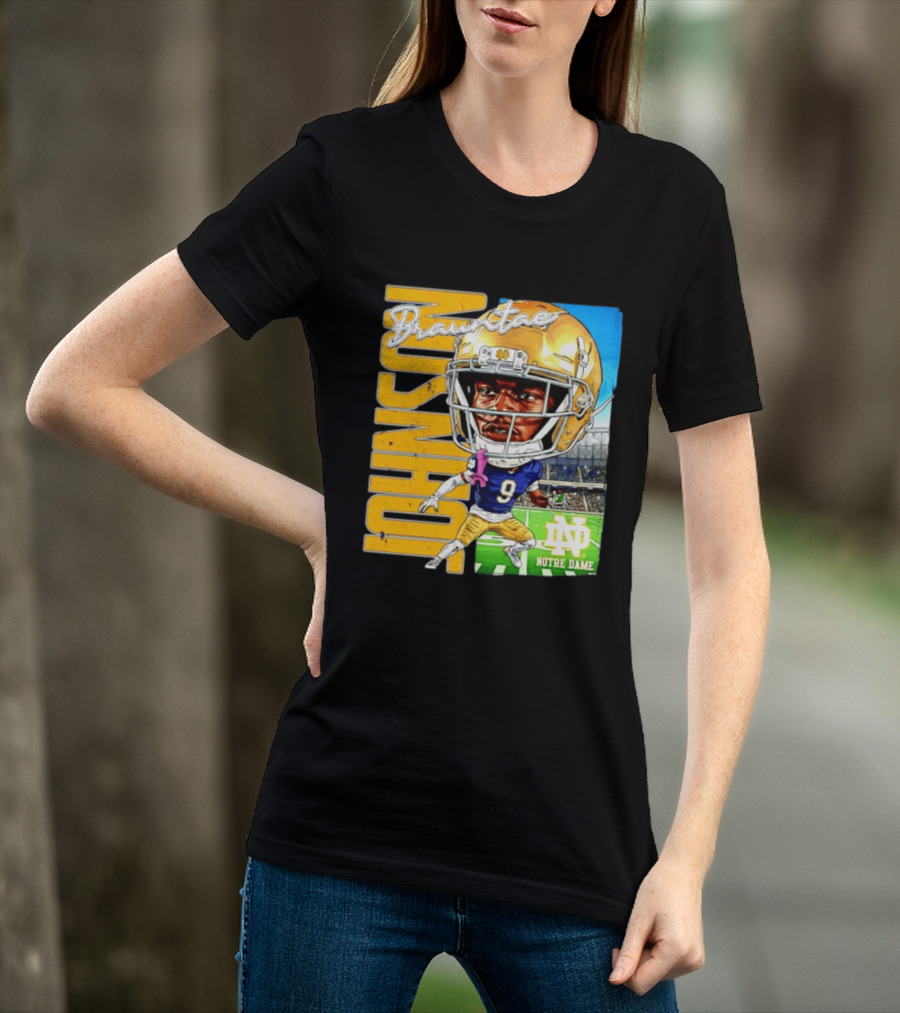 Notre Dame NCAA Football Brauntae Johnson 9 Caricature T-Shirt