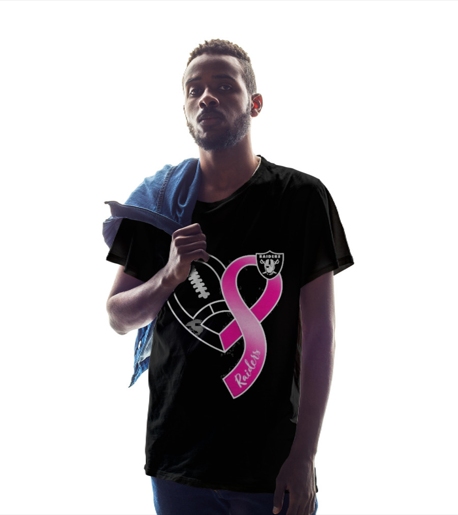 Las Vegas Raiders Breast Cancer Awareness Heart And Ribbon 2026 T-Shirt