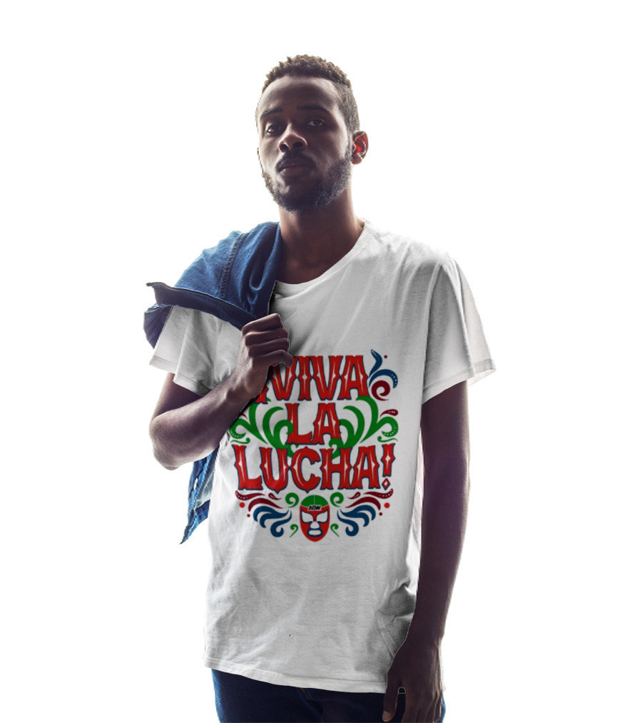 Viva La Lucha Mask Design With Colorful Swirls And Exclamation Marks T-Shirt
