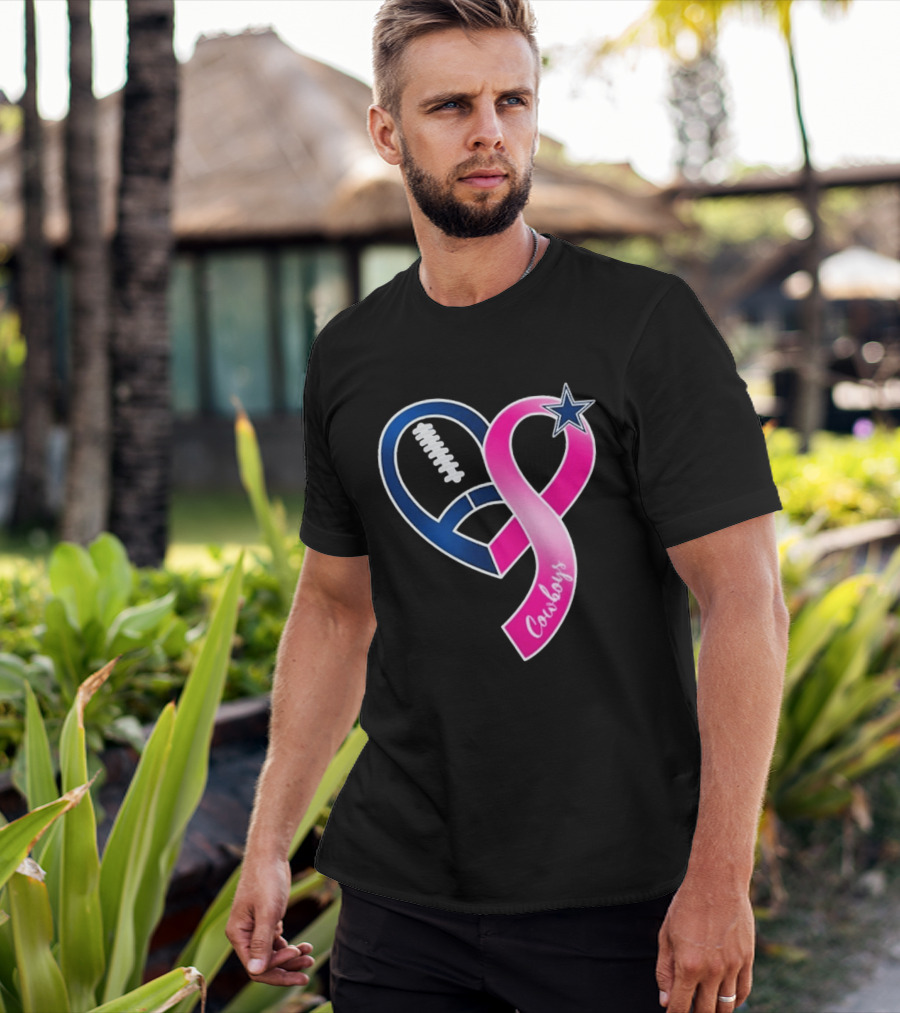 Dallas Cowboys Pink Ribbon Heart Breast Cancer Awareness 2026 T-Shirt