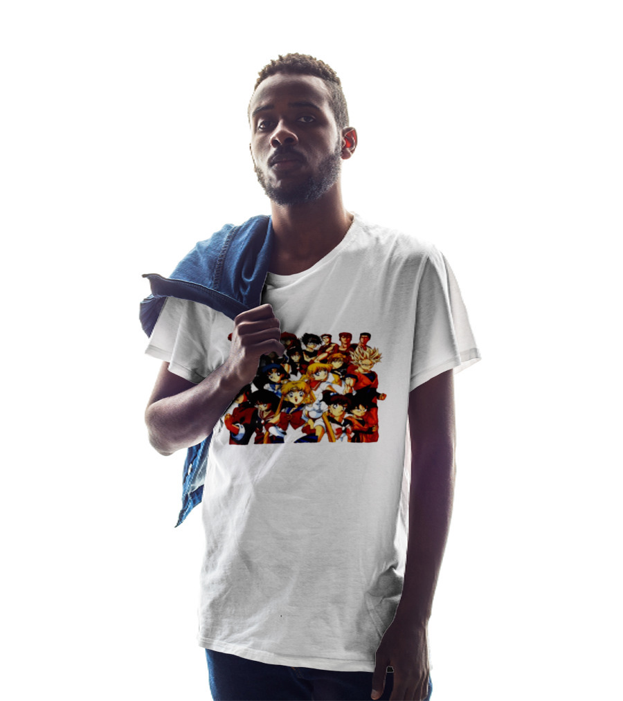 Anime Collage 9 Cartoon Sailor Moon Dragon Ball Z Characters T-Shirt