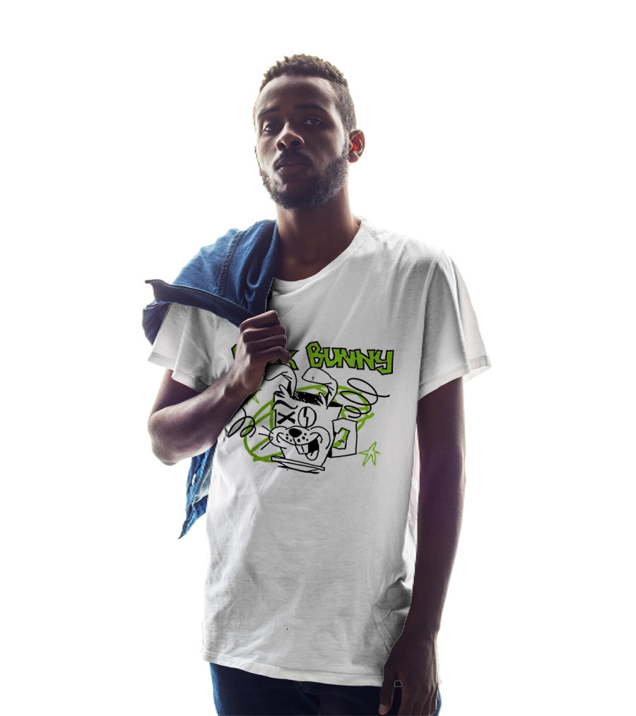 Punk Bunny Coffee Green Day Style Spiral Stars T-Shirt