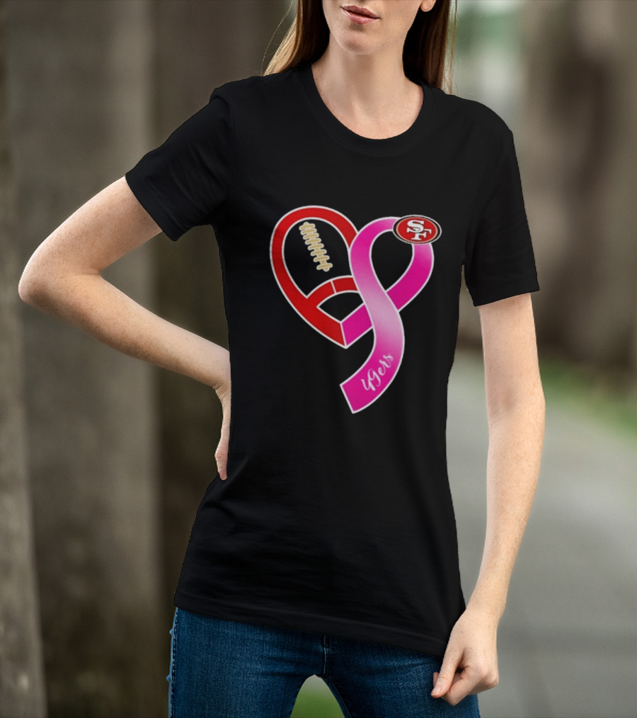 San Francisco 49ers Pink Ribbon Heart Breast Cancer Awareness 2026 T-Shirt