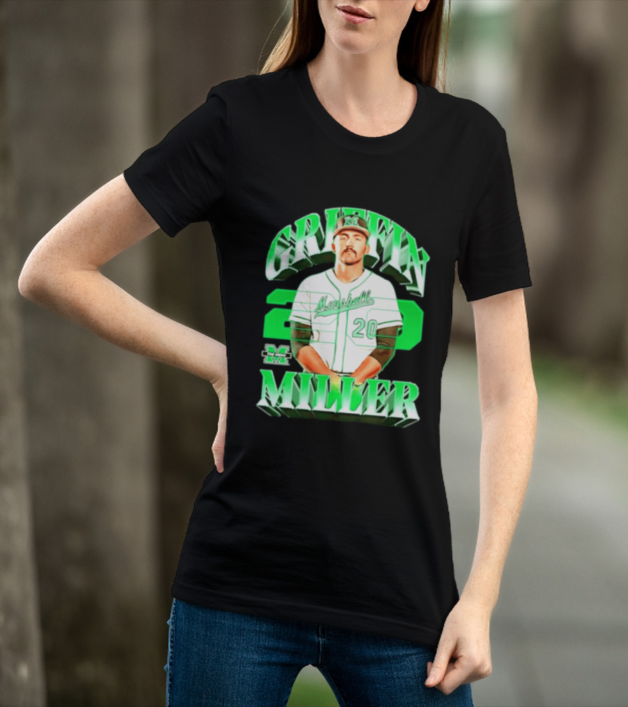 Marshall Thundering Herd NCAA Baseball Griffin Miller 20 Player Image T-Shirt