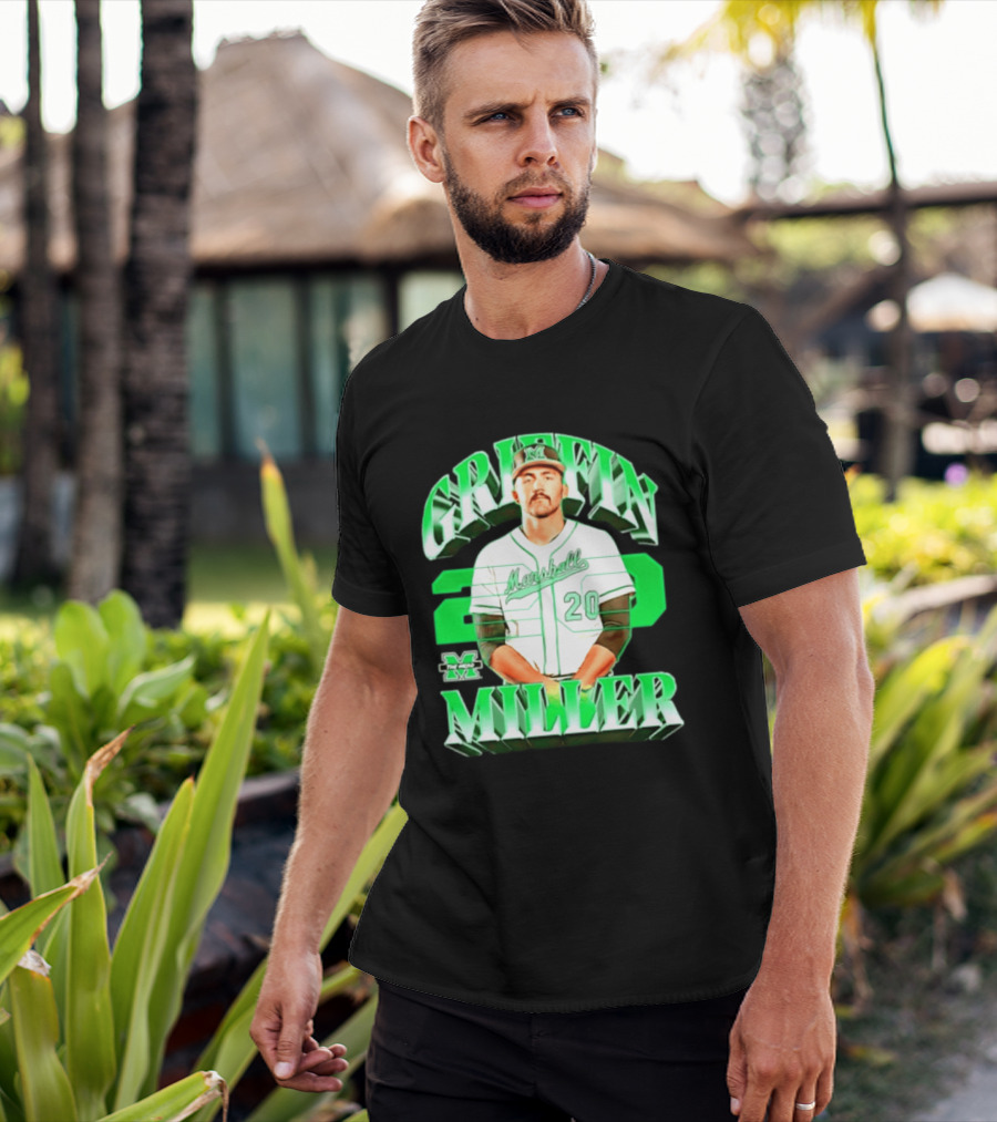 Marshall Thundering Herd NCAA Baseball Griffin Miller 20 Player Image T-Shirt