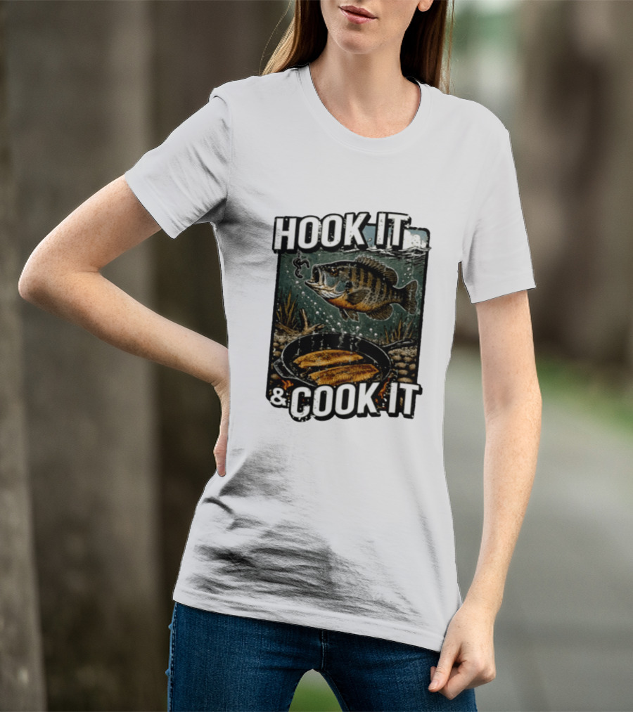 Hook It And Cook It Fishing Panfish Cast Iron Skillet T-Shirt