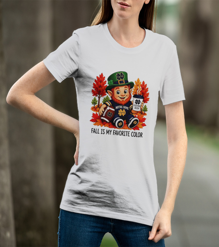 Notre Dame Fighting Irish Leprechaun Fall Is My Favorite Color Football T-Shirt
