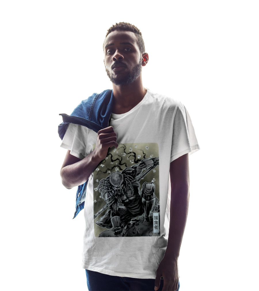 Yautja Samurai Mashup With Cherry Blossoms T-Shirt