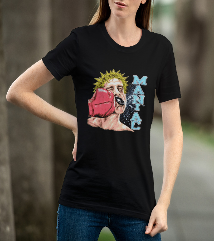 Maniac Boxer Punching Face With Red Glove And Spiky Green Hair T-Shirt