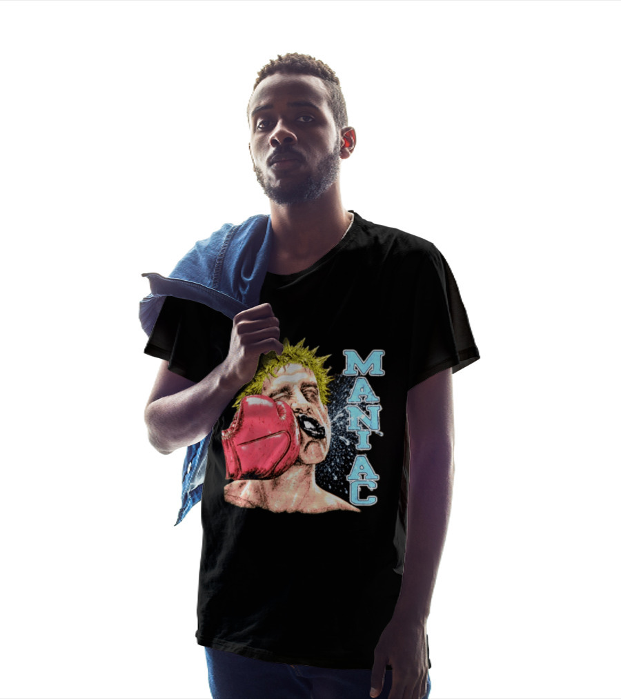 Maniac Boxer Punching Face With Red Glove And Spiky Green Hair T-Shirt