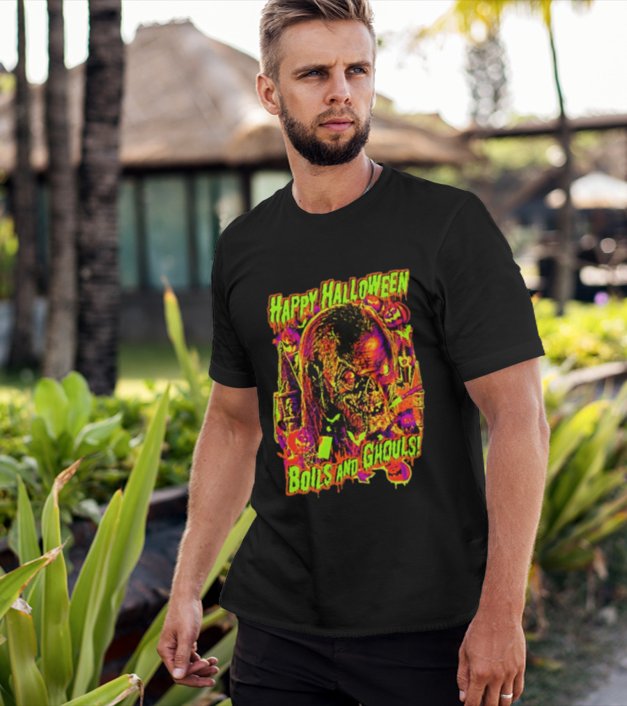 Happy Halloween Boils And Ghouls Horror Zombie Pumpkins Candles Spooky Scene T-Shirt