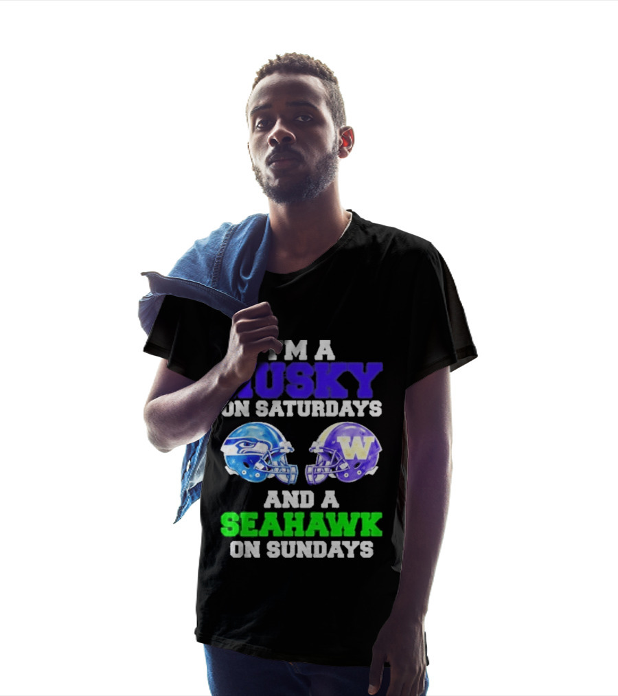 I'm A Husky On Saturdays And A Seahawk On Sundays Football Helmet Helmets T-Shirt