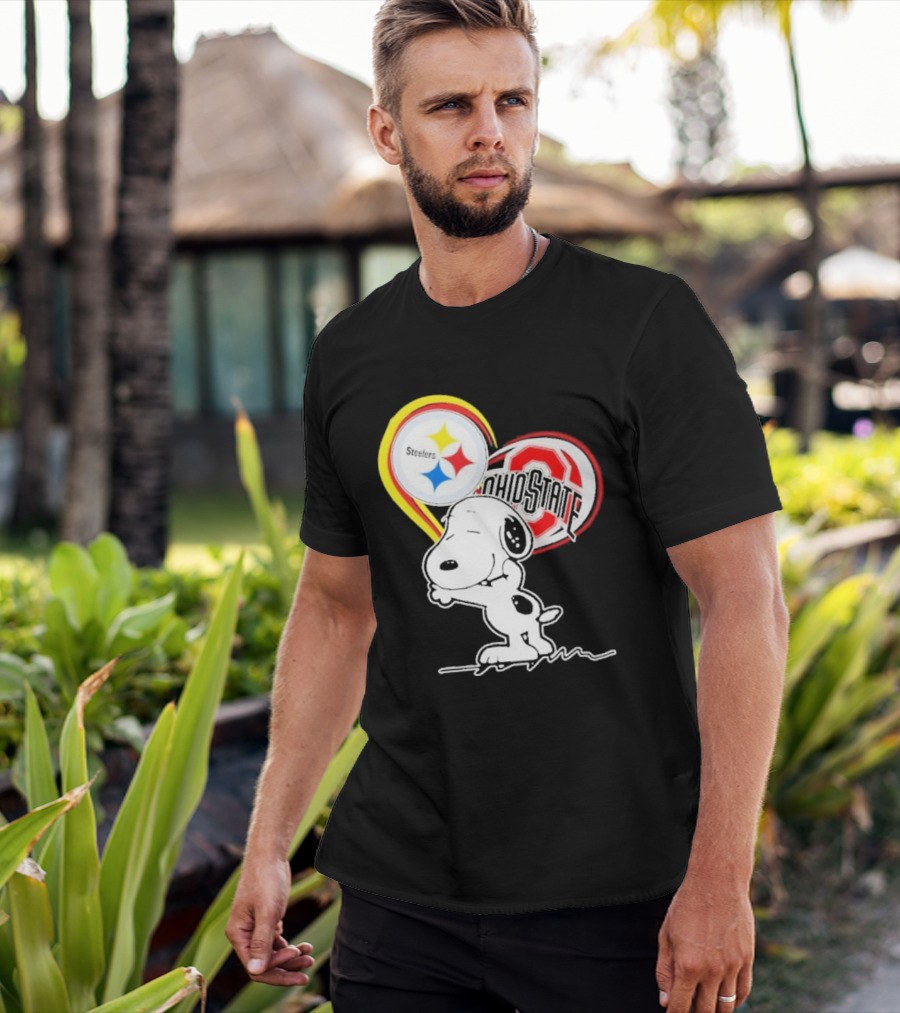 Pittsburgh Steelers Ohio State Buckeyes Snoopy Peanuts Heart T-Shirt