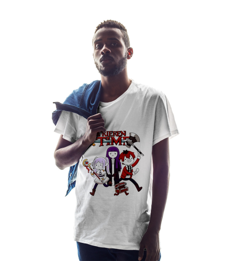 Frieren Time Adventure Time Anime Crossover Characters With Weapons And Staff T-Shirt